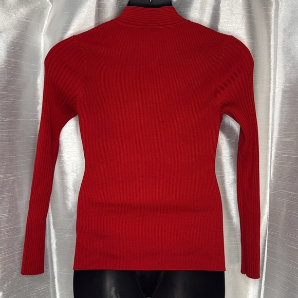 INC International Concepts Deep V Neck Red Ribbed Fitted Rayon Acrylic Women’s L - Picture 4 of 10
